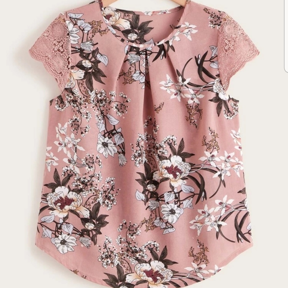 Floral print Lace Cap sleeve blouse